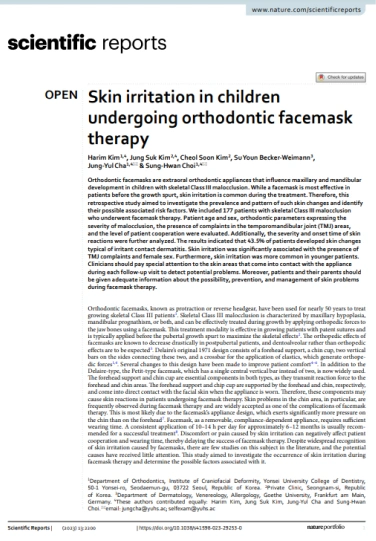 Skin irritation in children undergoing orthodontic facemask therapy