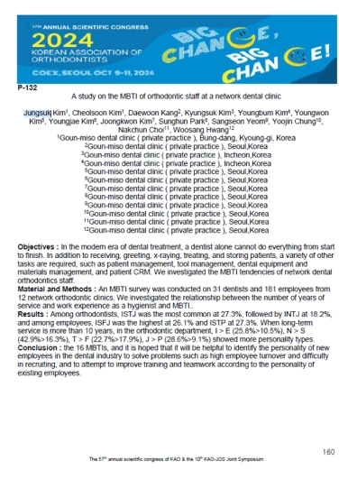 A study on orthodontic staff’s MBTI at franchise dental offices