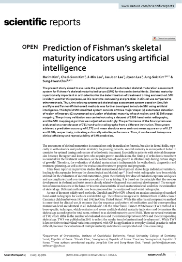 Prediction of Fishman's skeletal maturity indicators using artificial intelligence